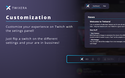 Customization Customize experience Twitch setings panel! Avatars switch different settings bussines! 