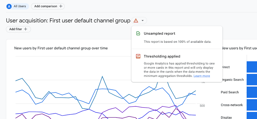 A screenshot of the expanded Data quality icon in the Acquisition overview report