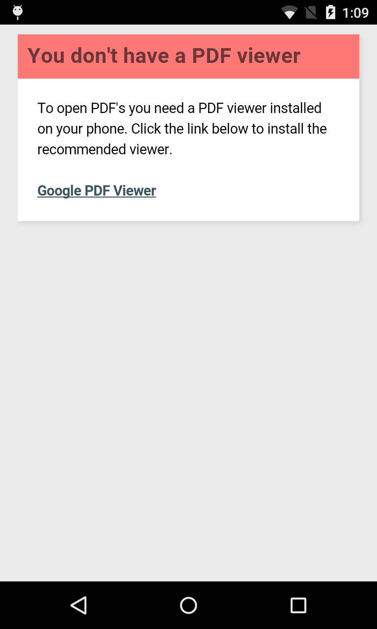 PDF ビューアがインストールされていないことを示すメッセージ