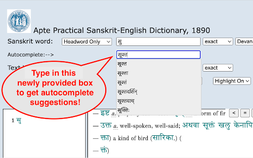 Apte Dictionary Compound Search