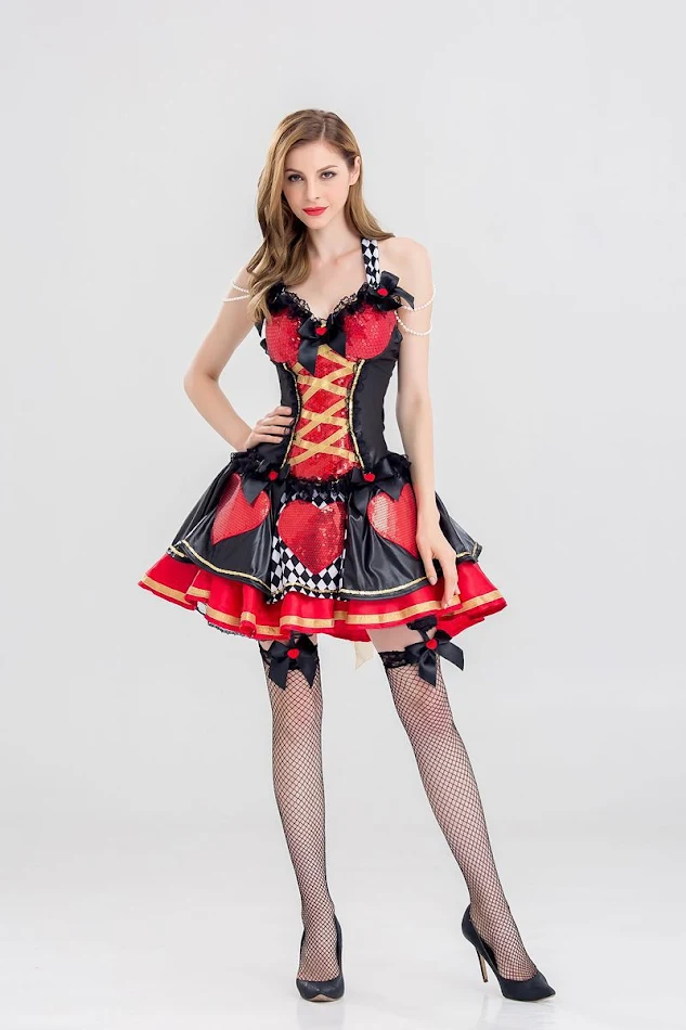 Kraliçe Kalpler Cadı Kostümü, Kraliçe Kıyafetleri, Karakter Oyunu Üniforması, Kadınlar için Cosplay Giysisi ve Rol Yapma Elbisesi