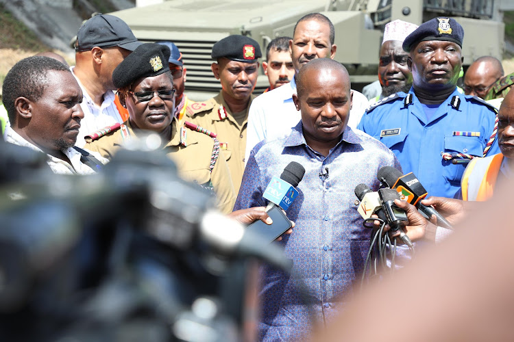 Interior CS Kithure Kindiki speaks after receiving modern, high capacity Armoured Personnel Carriers (APCs) in Mombasa on May 14, 2024.