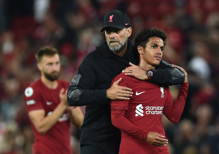 Liverpool manager Juergen Klopp and Fabio Carvalho after the match against Crystal Palace at Anfield in Liverpool, Britain, August 15 2022. Picture: PETER POWELL/REUTERS