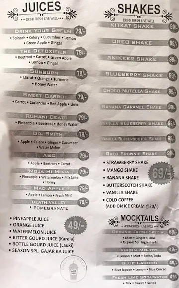 Organic Fresh Juice Bar menu 