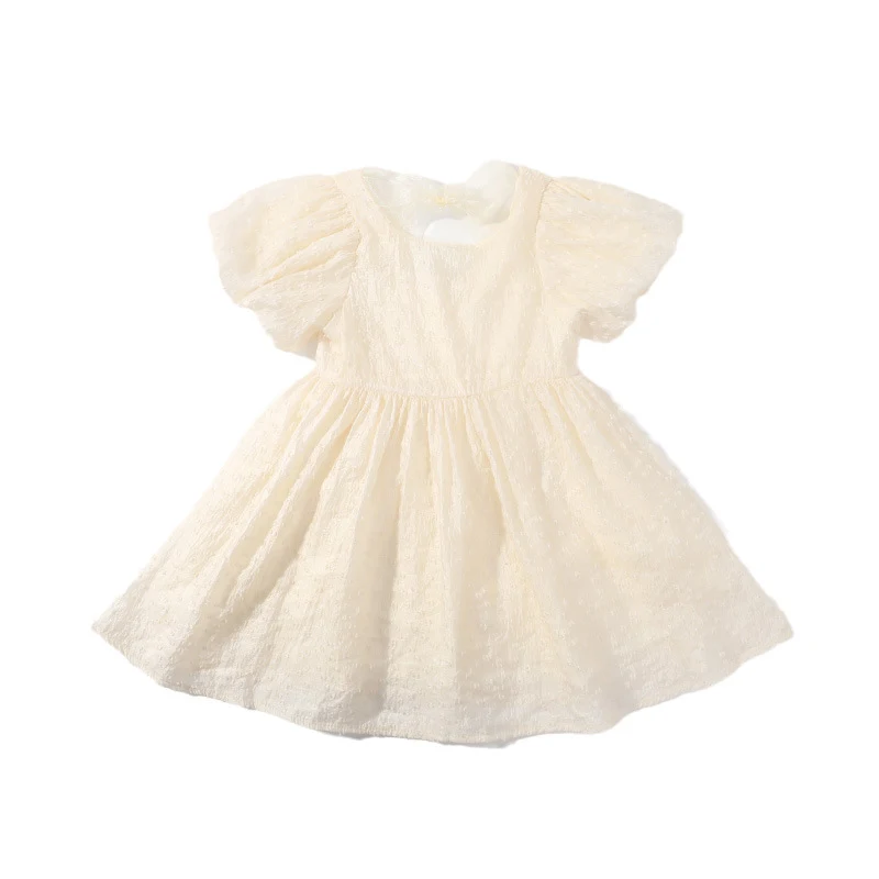 Meisjes Koreaans stijl effen kleur rug lint kinder westerse prinsessenjurk. Comfortabel en schattig voor speciale gelegenheden