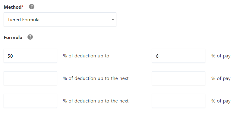 Entering company match formula: tiered formula method