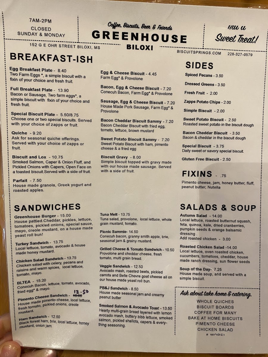 Greenhouse Biloxi gluten-free menu