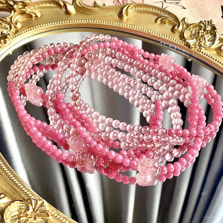 Natuurlijke kristallen armband Aardbeienkwarts multi-cirkel DIY Speciaal ontwerp Kristallen armband ornament. Maak je look compleet.