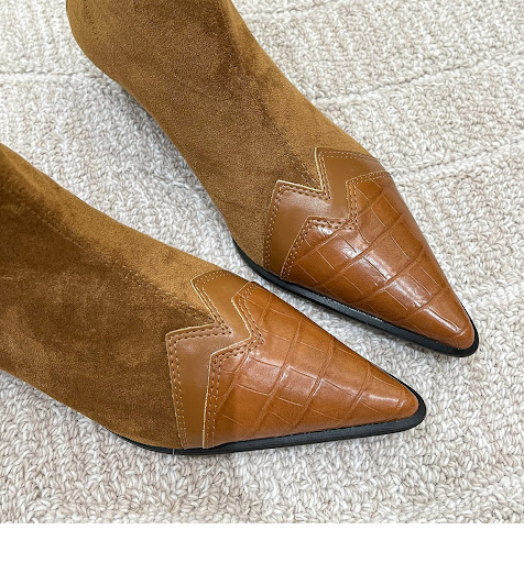 Title 15, Retro Patchwork Pointed Boots with Back Zipper ...
