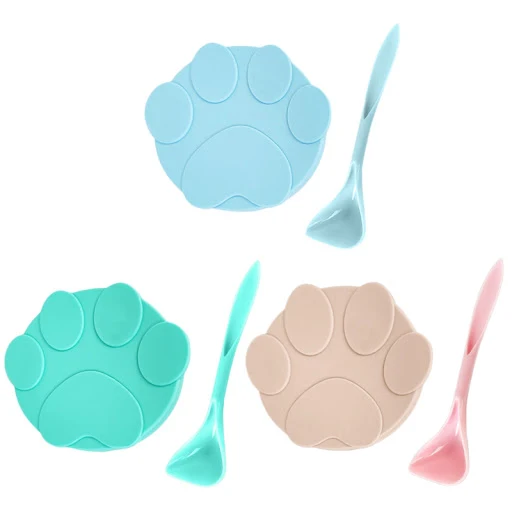 In 1 Reusable Silicone Dog Cat Canned Lid Portable Food Sealer Spoon Pet Food Cover Fresh Tin Cover Cans Pet Accessories