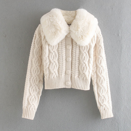 Title 6, Faux Fur Fur Collar Stitched Knitted Jacket