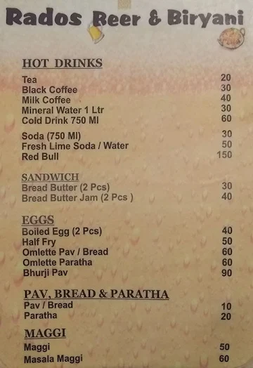 Rados Beer & Biryani menu 