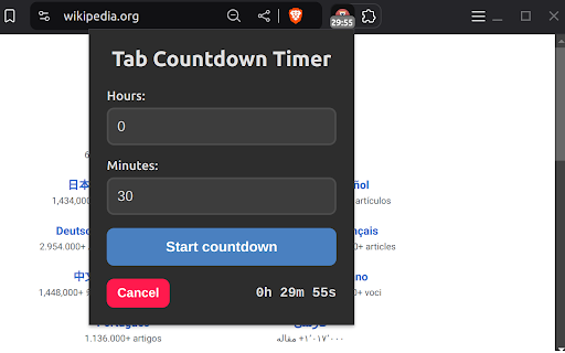 Tab Countdown Timer