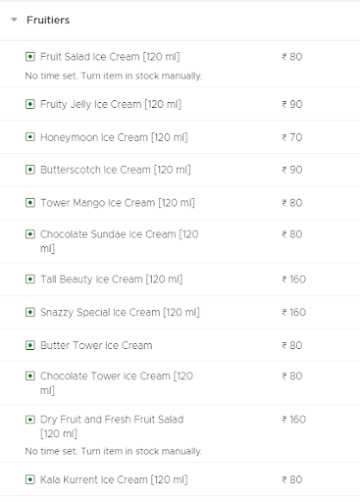 Snazzy Ice Cream menu 