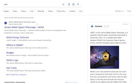 Gemini accanto ai risultati di Google