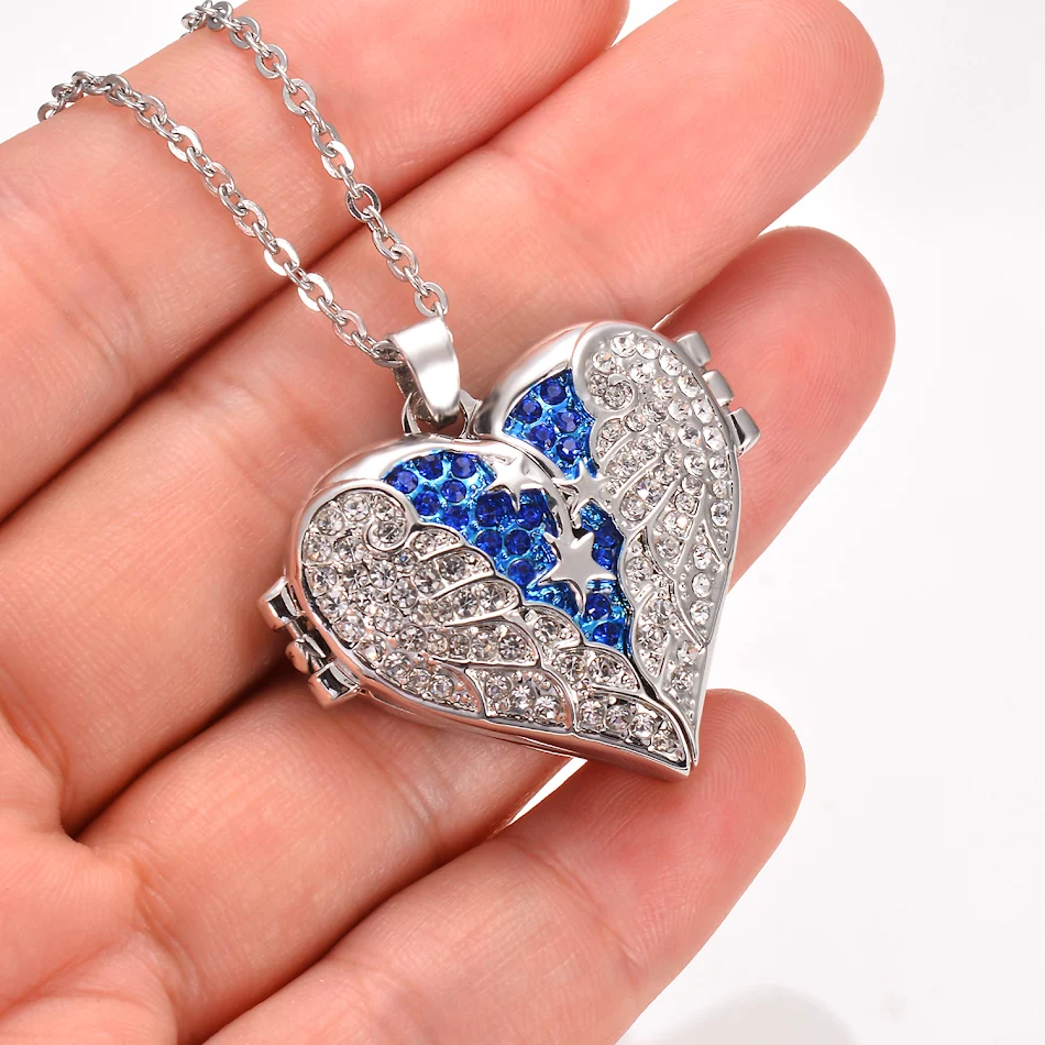 Hartvormige diamanten fotodoos ketting, openklapbare herinneringshanger, bewaar je dierbare herinneringen stijlvol.