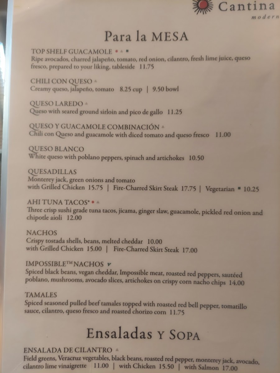 Cantina Laredo gluten-free menu