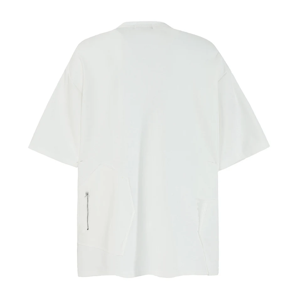 Camiseta casual de manga corta para hombre con costuras irregulares y cremallera lateral, top moderno y cómodo.