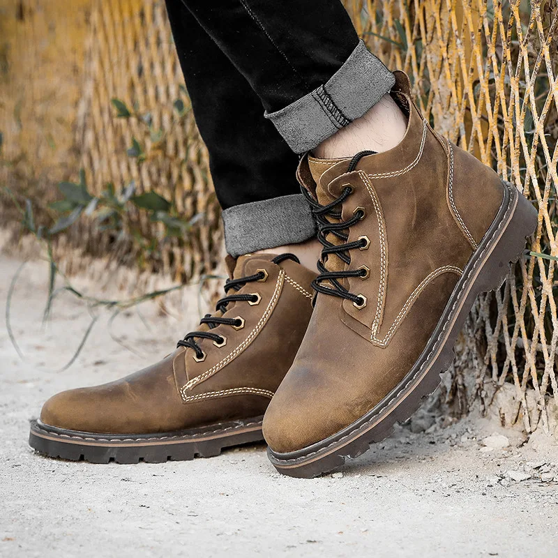 Stivali in pelle vintage da uomo Scarpe da lavoro alte Scarpe resistenti e durevoli per l'uso quotidiano Stile classico per il lavoro e il tempo libero