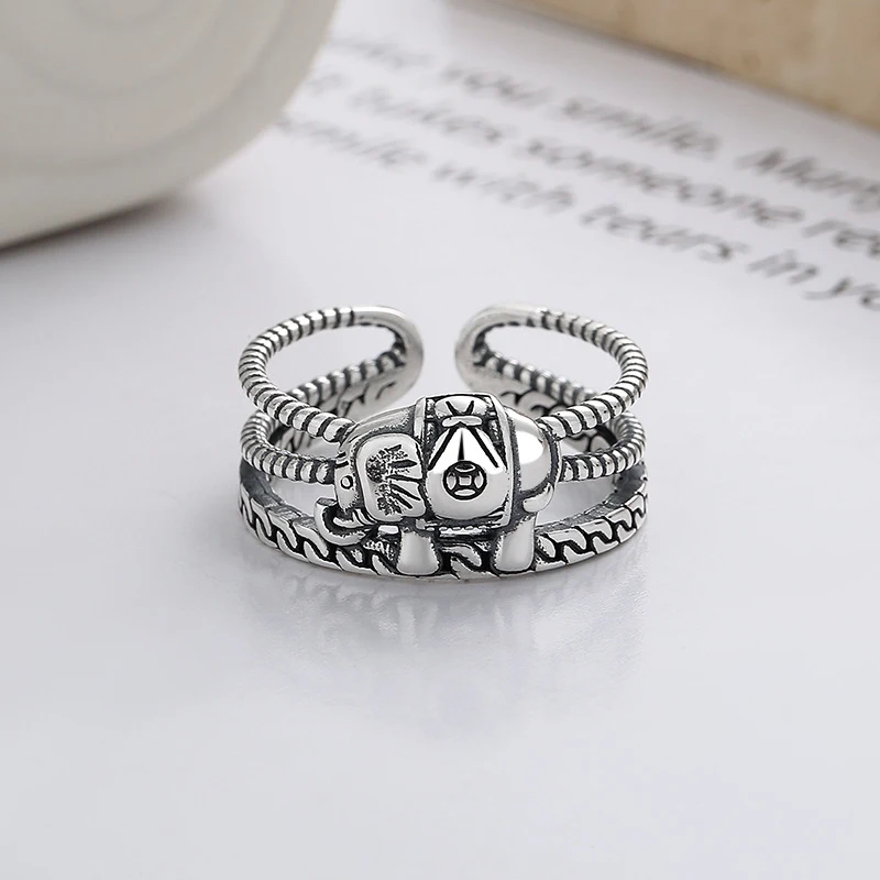 Title 5, Anel em prata S925 com design criativo de elefa...