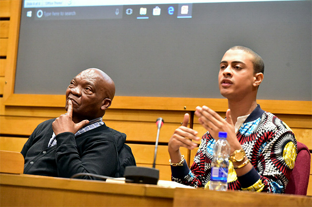 Author Mandla Langa, left, and literature lecturer Barrington Marais at the dialogue last night