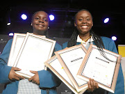 Nonjabulo Zikhali, left,  and Nolwazi Sindane  from Ho�rskool  Secunda bagged  the 2019 Step Up 2 A Start Up award for their app. /  ANTONIO MUCHAVE