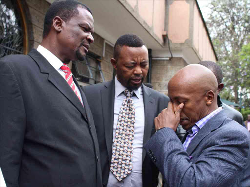 Sirisia MP John Waluke, Roysambu's Wahinya Ndirangu and Tetu's Ndung'u Githinji at Lee Funeral Home in Nairobi for the viewing of Nyeri Governor Gakuru Wahome's body, November 7, 2017./ EZEKIEL AMING'A