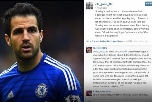 A screen shot picture of Chelsea midfielder Cesc Fabregas which was posted by Jose Mourinho's son Jr.