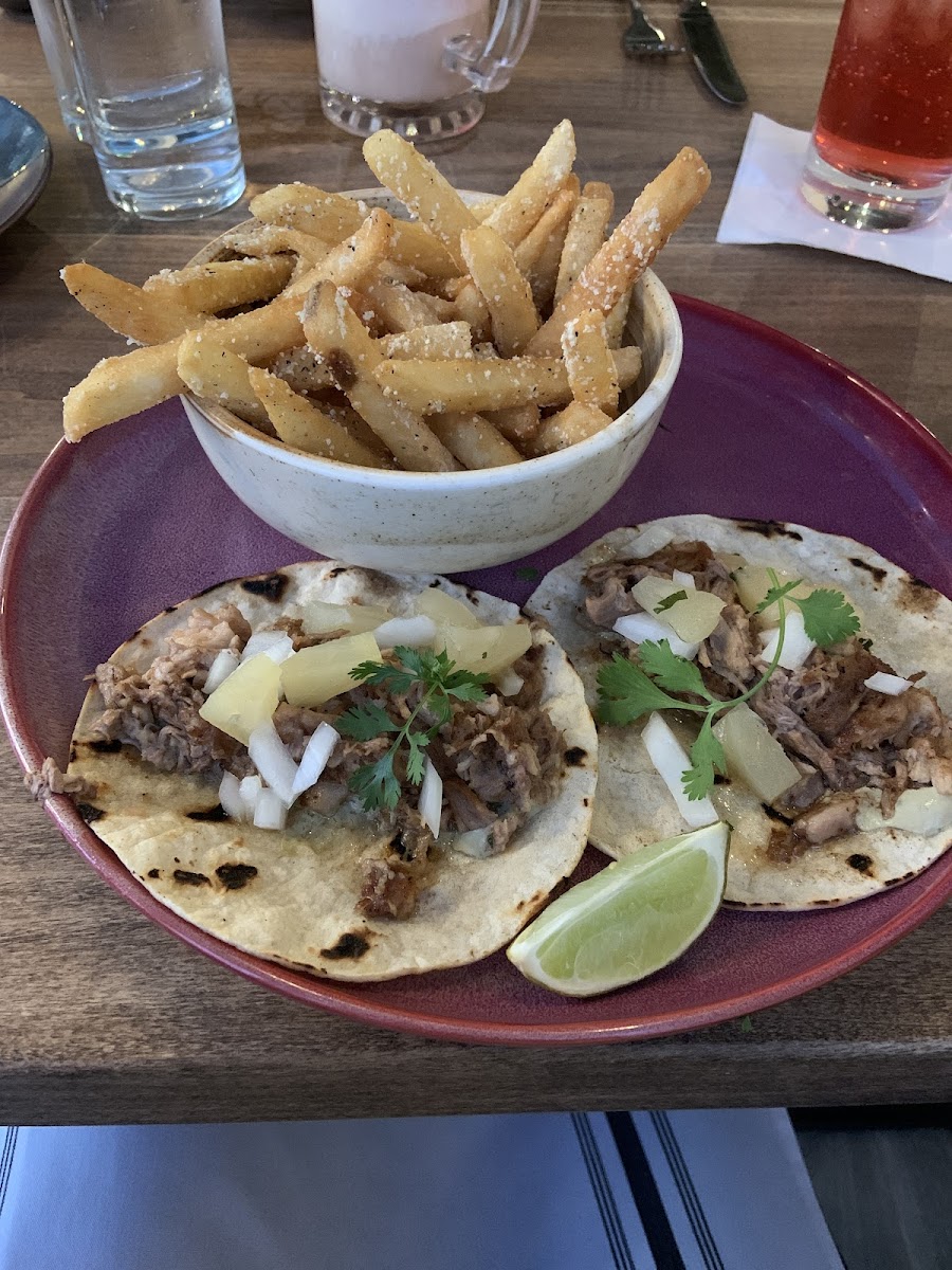 Tacos El Pastor and Parmesan truffle fries - tasty!