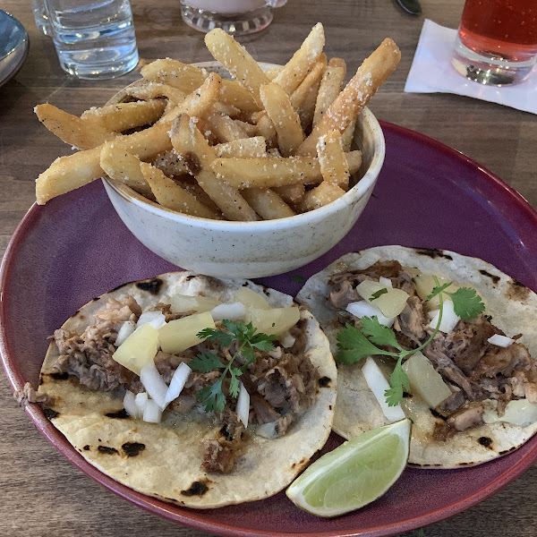 Tacos El Pastor and Parmesan truffle fries - tasty!