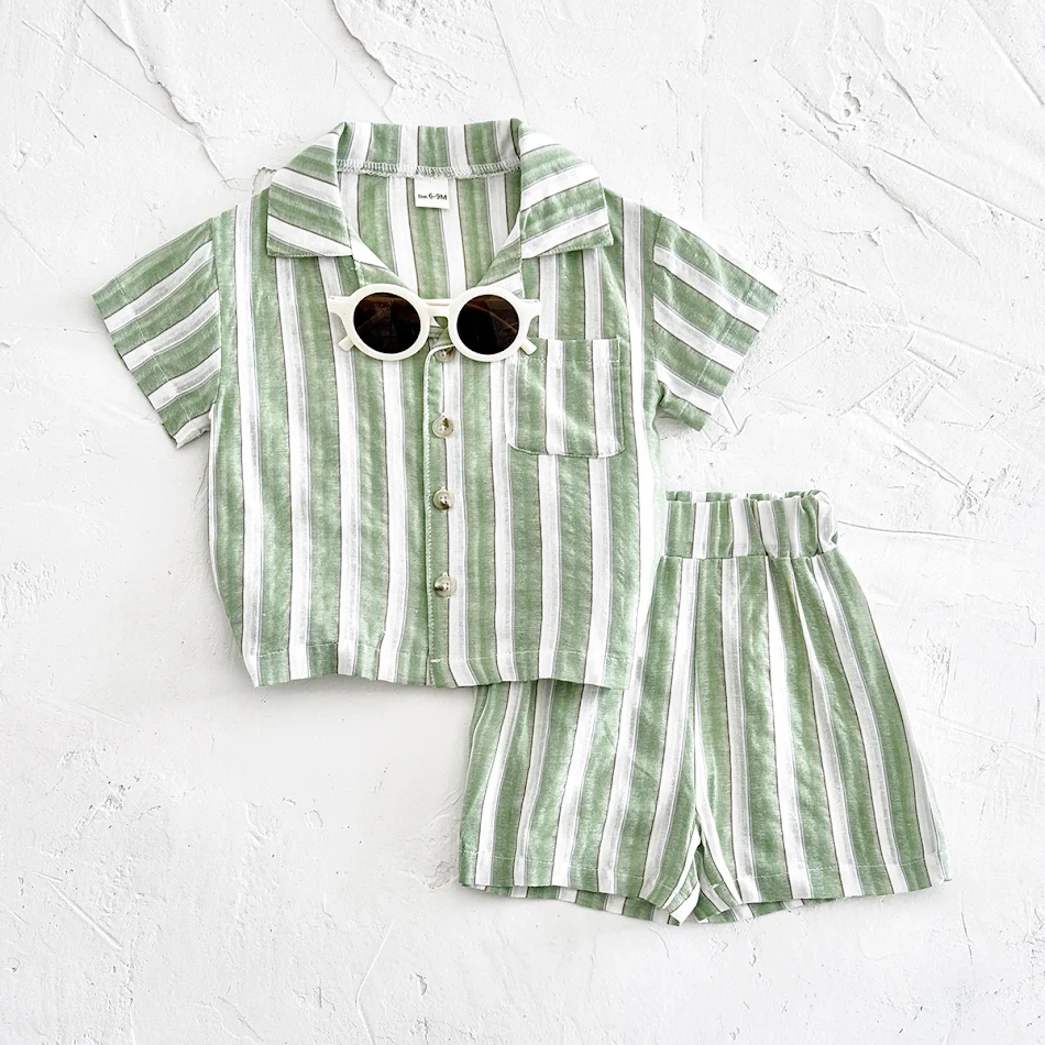 Children's Striped Cool Breathable Short-sleeved Sports Shorts, Designed for Active Kids, Comfortable and Lightweight fo