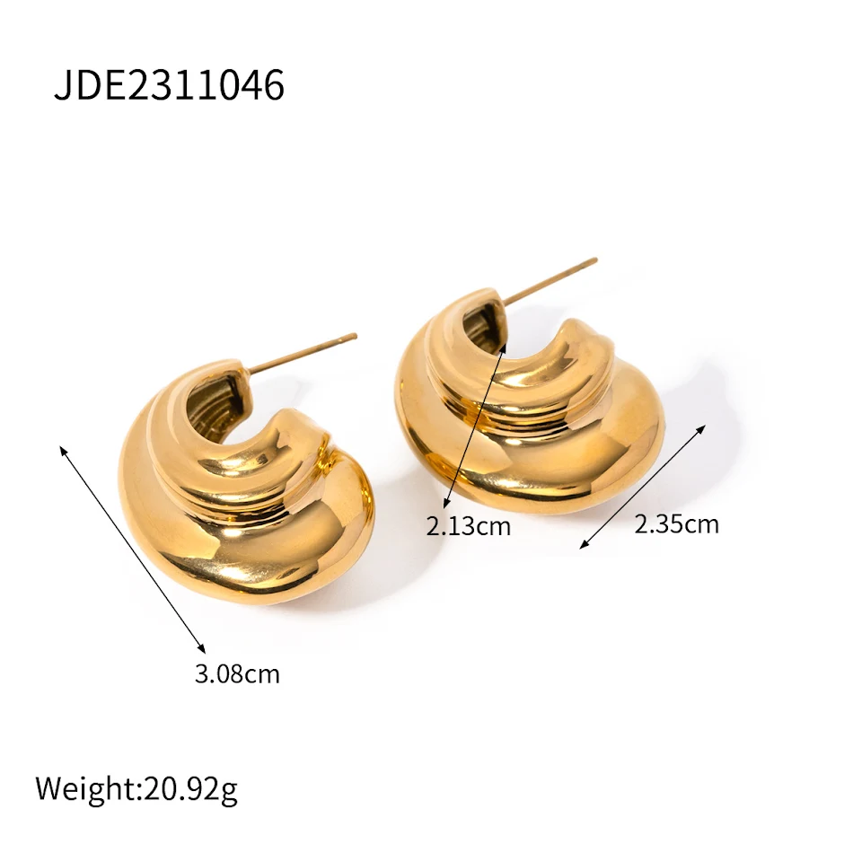 Minimalist Geometric Series 18K Gold Stainless Steel C-Shaped Earrings