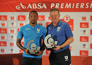 Lehlohonolo Majoro of Bidvest Wits and head coach Gavin Hunt during the POM and COM awards on 19 March 2018 at PSL Offices.