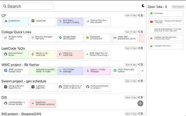 PutAway Tab Management chrome extension