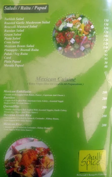 Multi Spice menu 