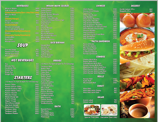 The Dream Royal Cafe & Restaurant menu 