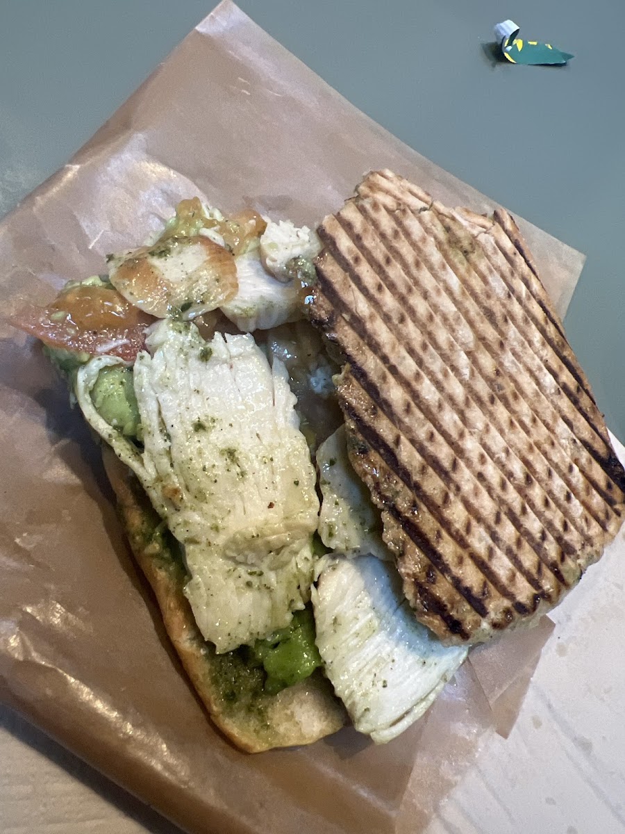 Very helpful staff. And good dairy free, gluten free pesto chicken sandwich