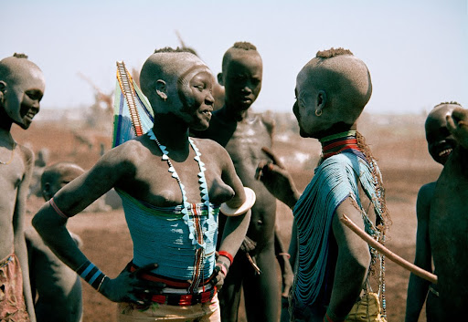 Dinka Girls Socializing at the Cattle Camp