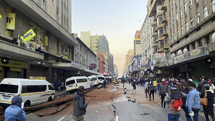 A trail of destruction on Bree, Rissik and Joubert streets in Johannesburg, July 19 2023. Picture: TWITTER/NHLANHLA NYAWO