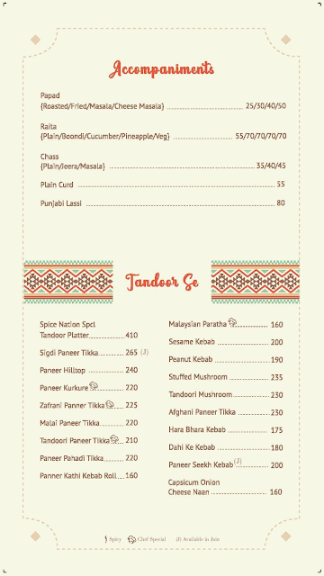 Spicenation Express menu 