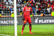 Denis Onyango (goalkeeper) of Mamelodi Sundowns during the Absa Premiership match between Orlando Pirates and Mamelodi Sundowns at Orlando Stadium on April 01, 2019 in Johannesburg, South Africa. 