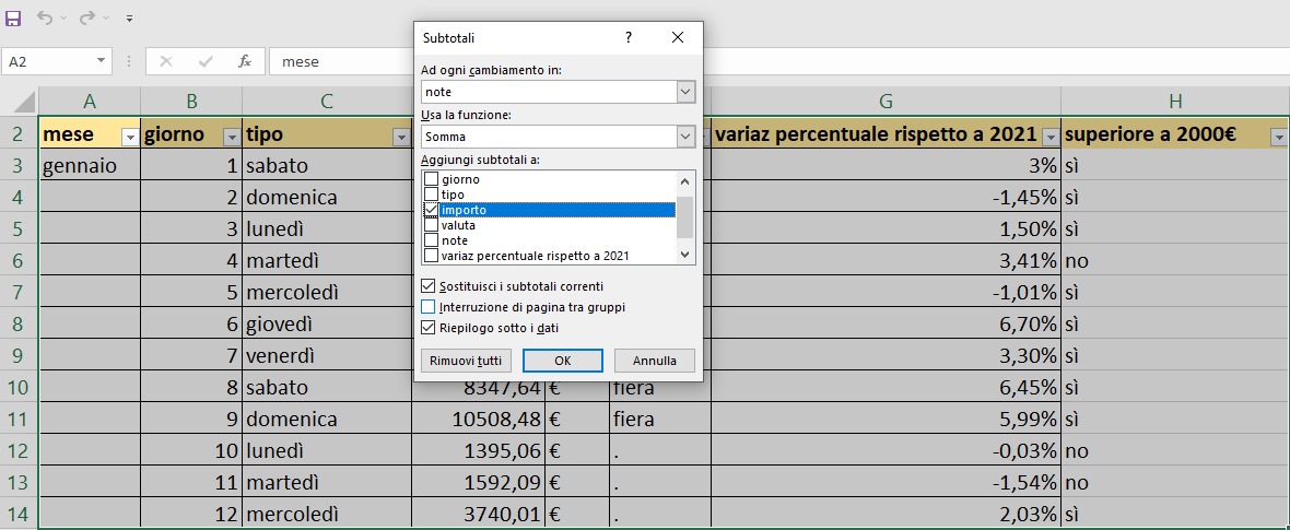 Come unire filtri e calcoli in Excel