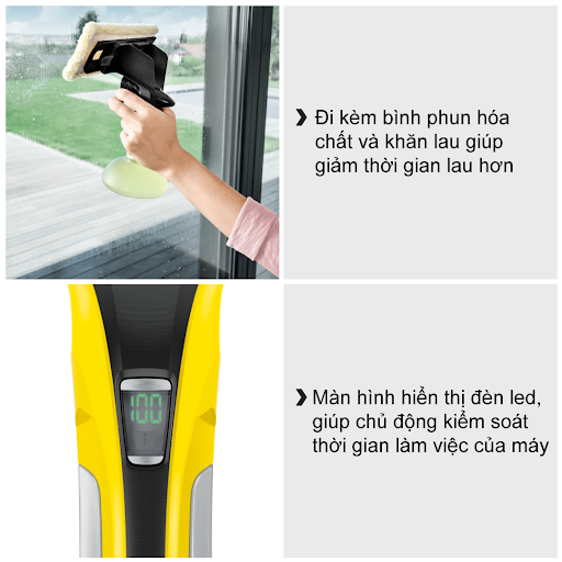 Máy lau kính Karcher WV 6 Plus dùng Pin Lithium-ion, độ rộng bàn chải 280 mm, thời gian sử dụng đến 100 phút, hiệu suất vệ sinh khoảng 300m2