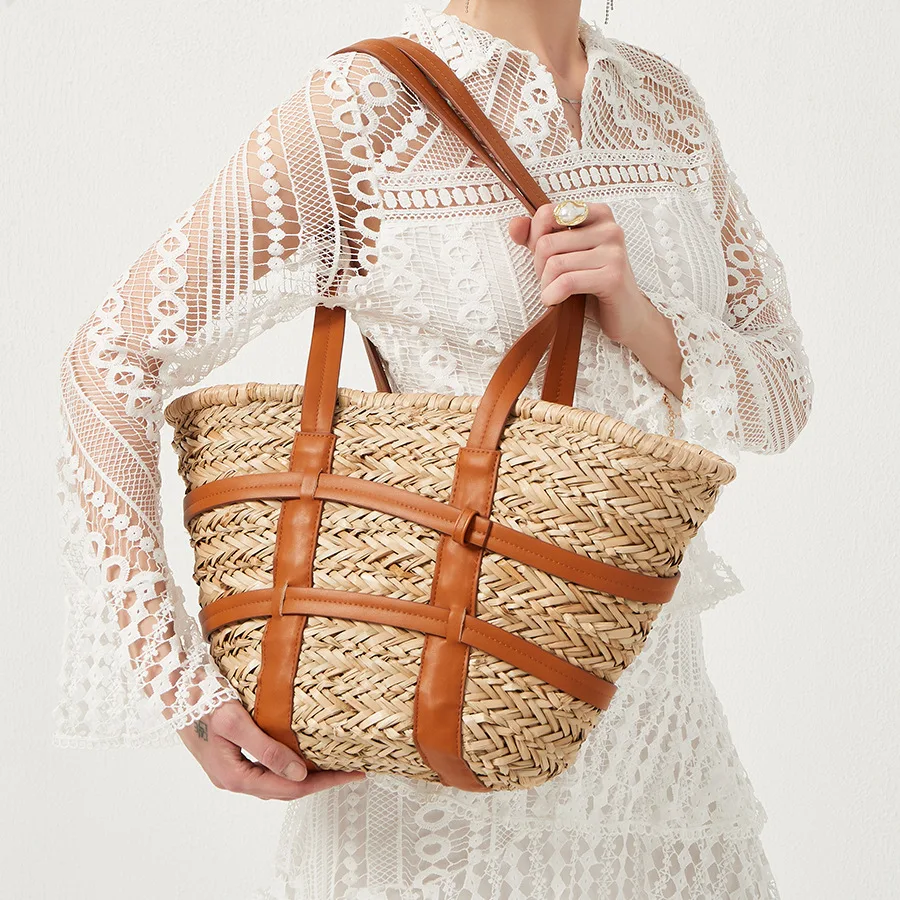 Sac bandoulière en rotin pour femme Chic et pratique Léger et aéré Parfait pour l'été et les vacances Un accessoire de mode incontournable