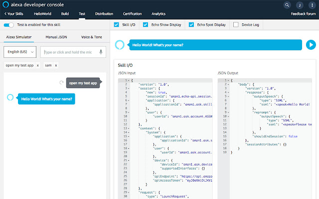 Alexa Skills Kit Simulator Enhancer chrome extension