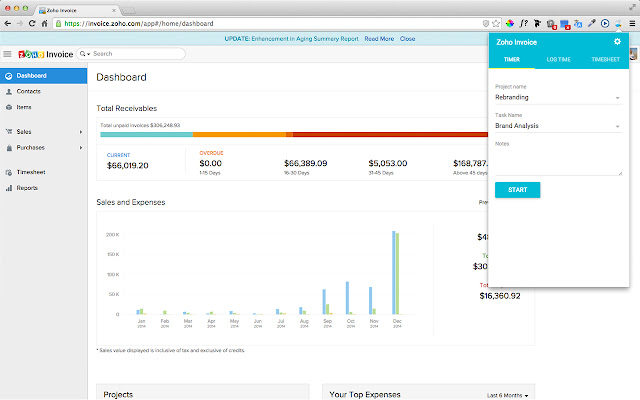 Zoho Invoice Timer chrome extension