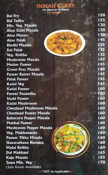 Parvathi Bhavan menu 