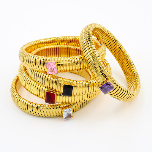 Title 6, Titanium Steel Square Zircon INS18K Gold Bracel...