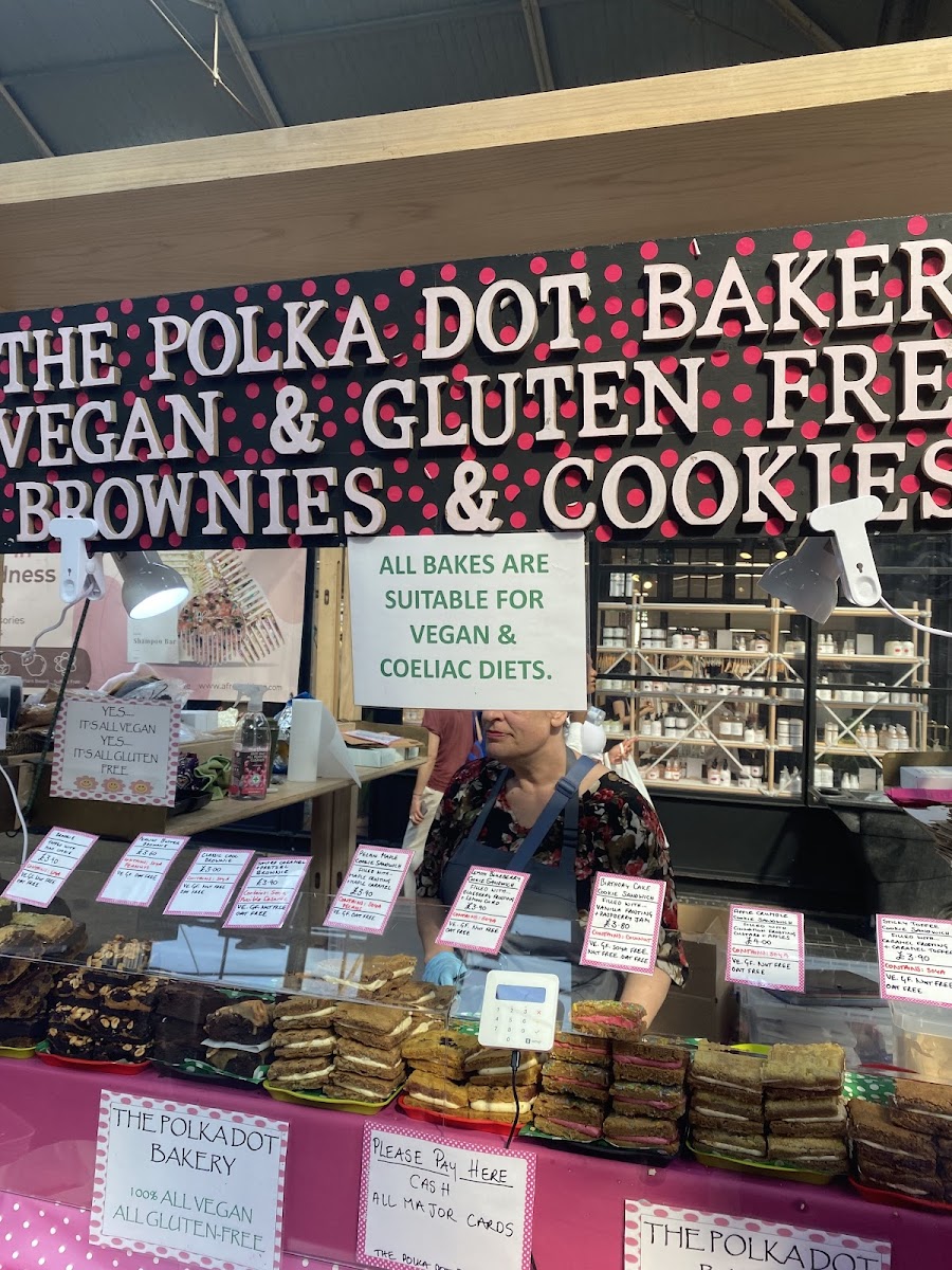 Polka Dot Bakery 
All baked good are gluten free. What a refreshing opportunity- you may choose from all products. Very tasty too !