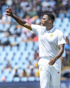 Lungi Ngidi of South Africa during day 2 of the 2nd Sunfoil Test match between South Africa and India at SuperSport Park on January 14, 2018 in Pretoria.